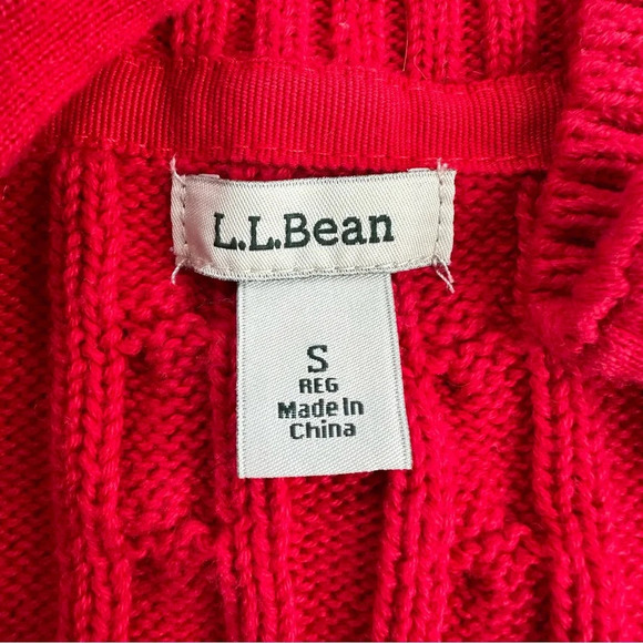 L. L. Bean Red Cable Knit Zip Up Sweater Jacket Women’s Size Small Item 243978 - Picture 5 of 7